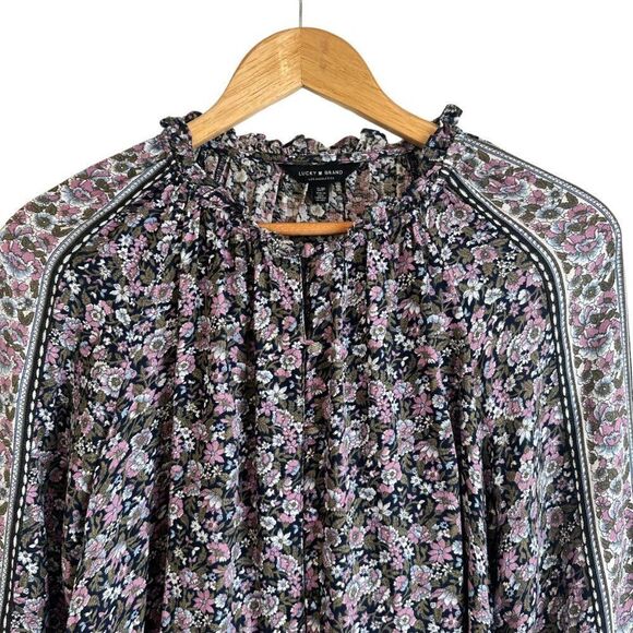 Lucky Brand Floral Boho Ruffle Collar Button Up Blouse Size Small - Picture 3 of 7